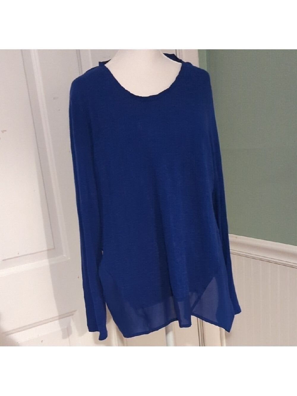 Simply Vera Wang Petite XL Cobalt Blue Long Sleeve Shirt Work Top